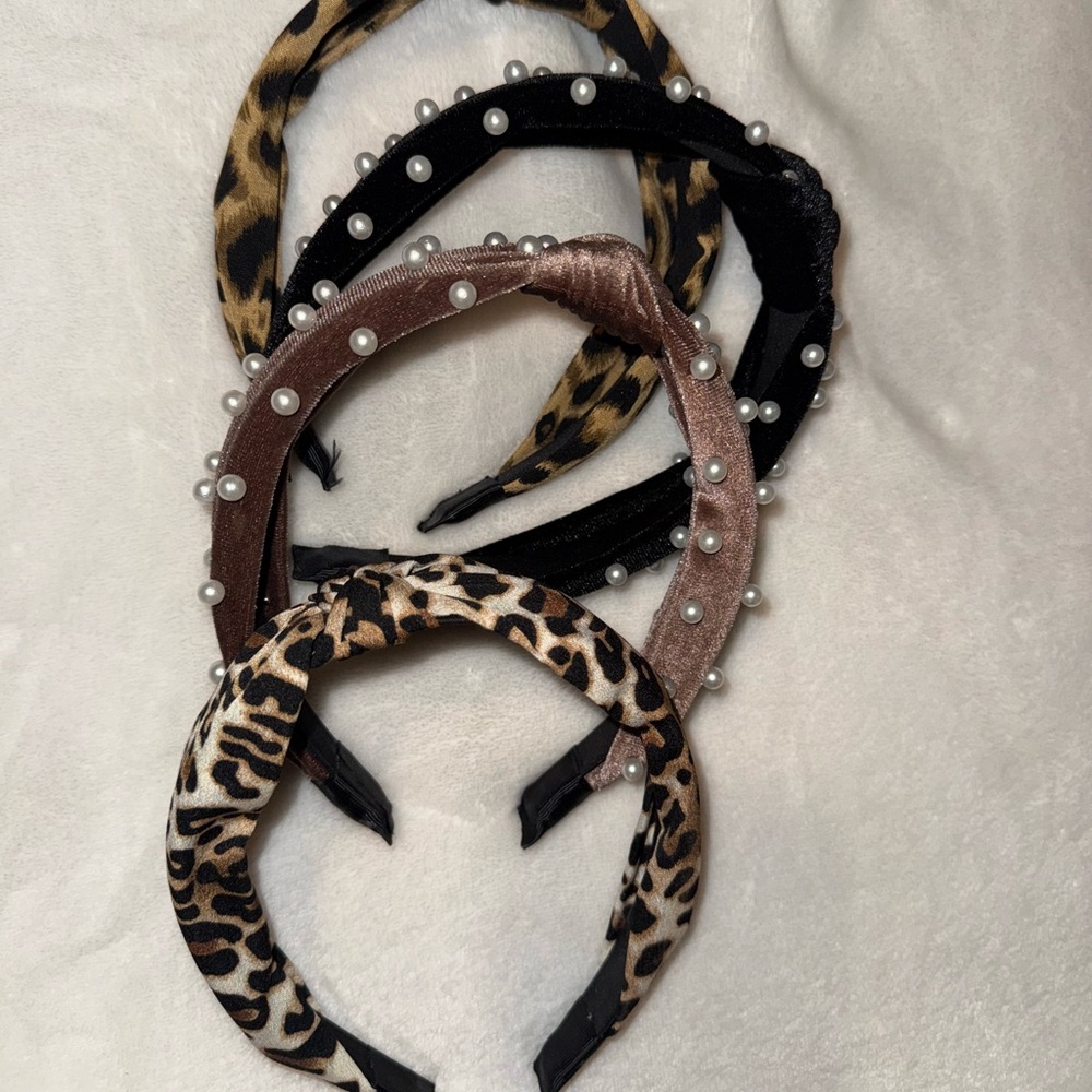 Leopard and Pearl Headband Set